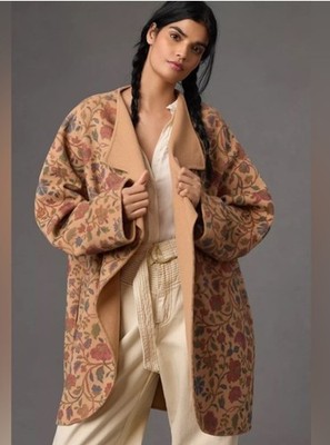 NWT RHODE $725 Stevie Wool Blend Double Faced Printed Coat Jacket In Brown M/L