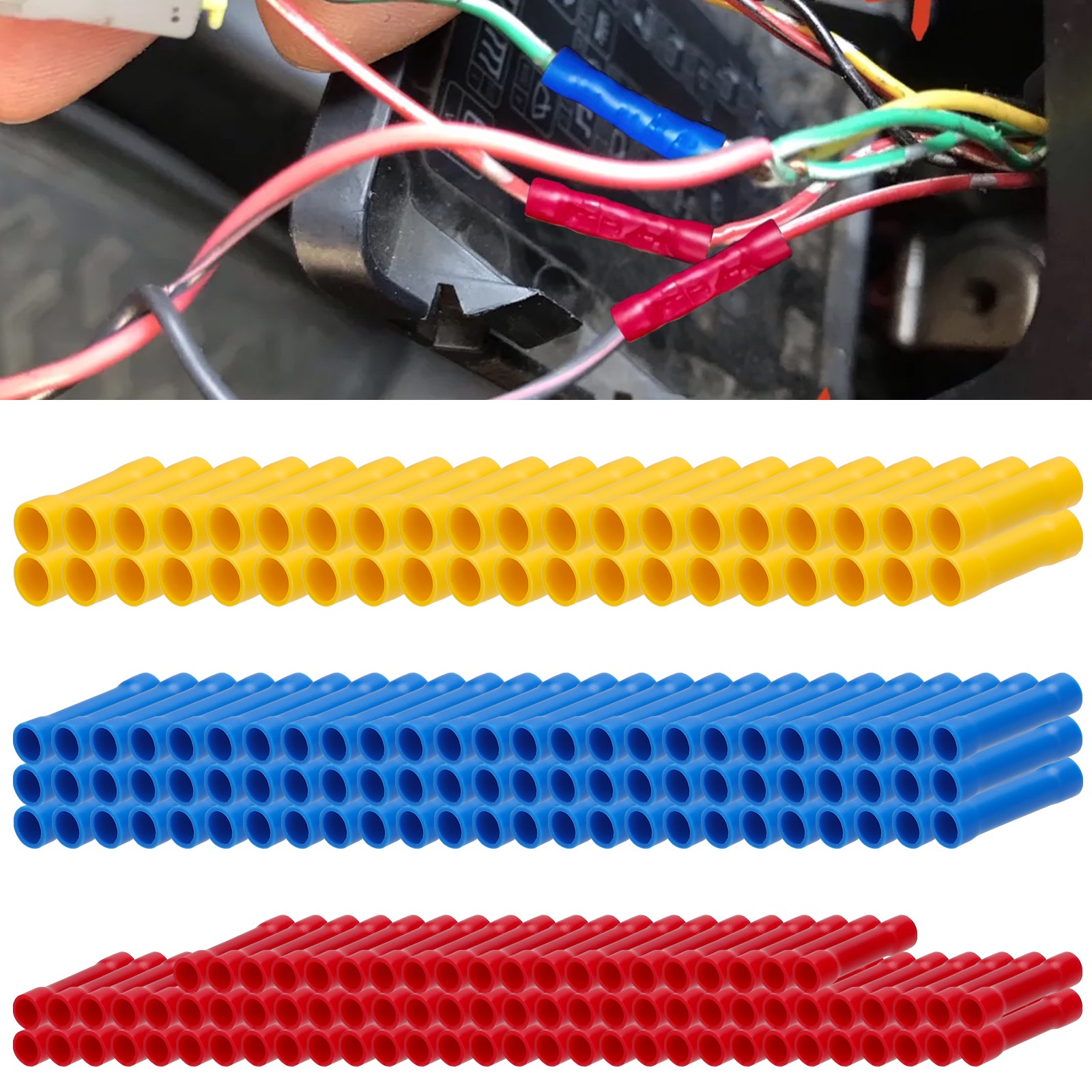 200PCS Insulated Electrical Wire Terminal Straight Butt Splice Crimp Connectors