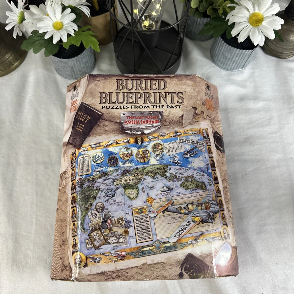 VTG 1997 BePuzzled Buried Blueprints Amelia Earhart 1000 pcs Puzzle NEW SEALED - Image 2 of 4