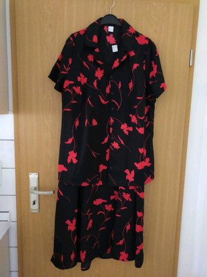 Damen Kleid, Gr 42, Zwei Teile, mit Unterkleid, neu, schwarz rote Muster