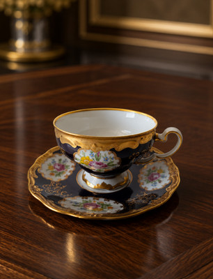 WOW. Antique, decorated,  Weimar Kobalt Tea cup with saucer. 2pcs. Rare find.