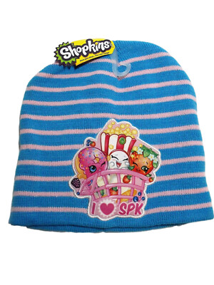 Shopkins Blue Pink Striped Knit Beanie & Pink Gloves Winter  display picture 1