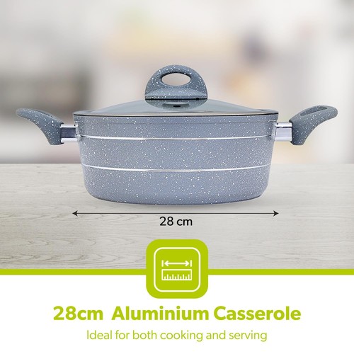 Royalford Casserole Dish Forged Aluminium 28cm With Lid Non Stick Grey - Picture 5 of 8