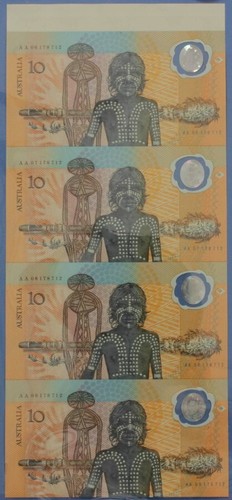Australia: 1988 $10 Bicentennial UNCUT STRIP of 4. RARE 1673 ISSUED Retail $500+