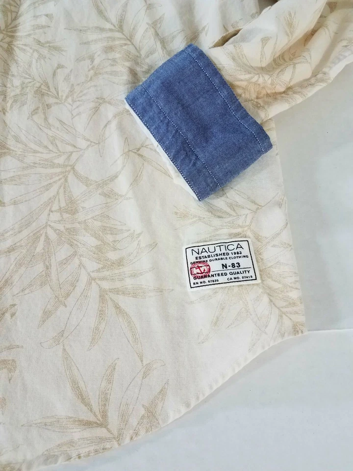 Nautica Classic LS Flip Cuffs Bamboo Leaf Print Button Down Shirt Men M Runs Big - Image 4 of 4