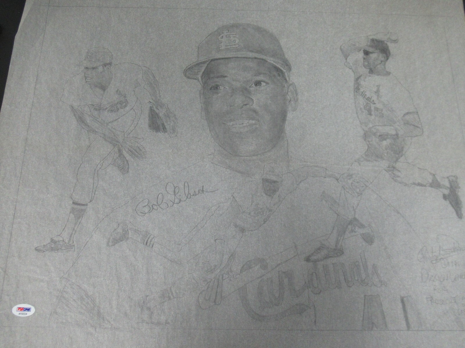 Bob Gibson Signed Tracing Paper Concept Art Autograph Auto PSA/DNA AF92224