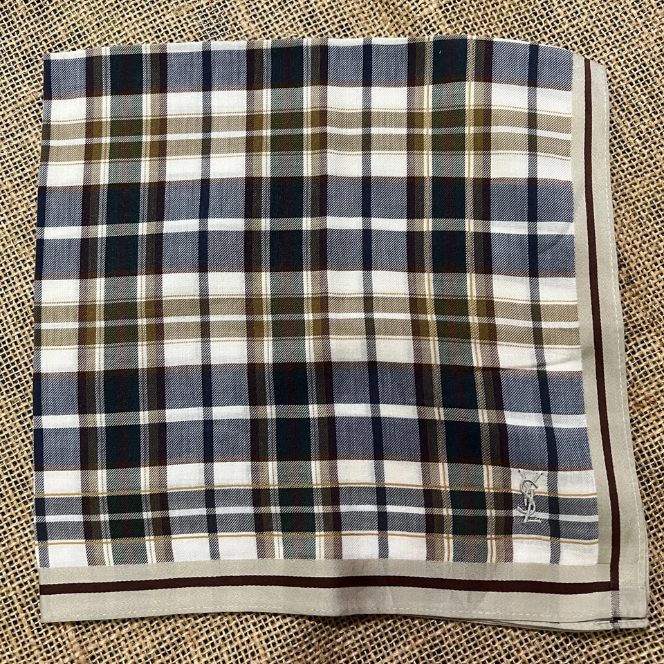 HANDKERCHIEF BLUE BROWN PLAID & CHECKS MEN ART CLASSIC COTTON POCKET SQUARE 18" - Image 2 of 3
