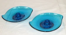Pr Vtg Mid Century Viking Glass Candle Bowls Holders #1196 Bluenique Oblong 