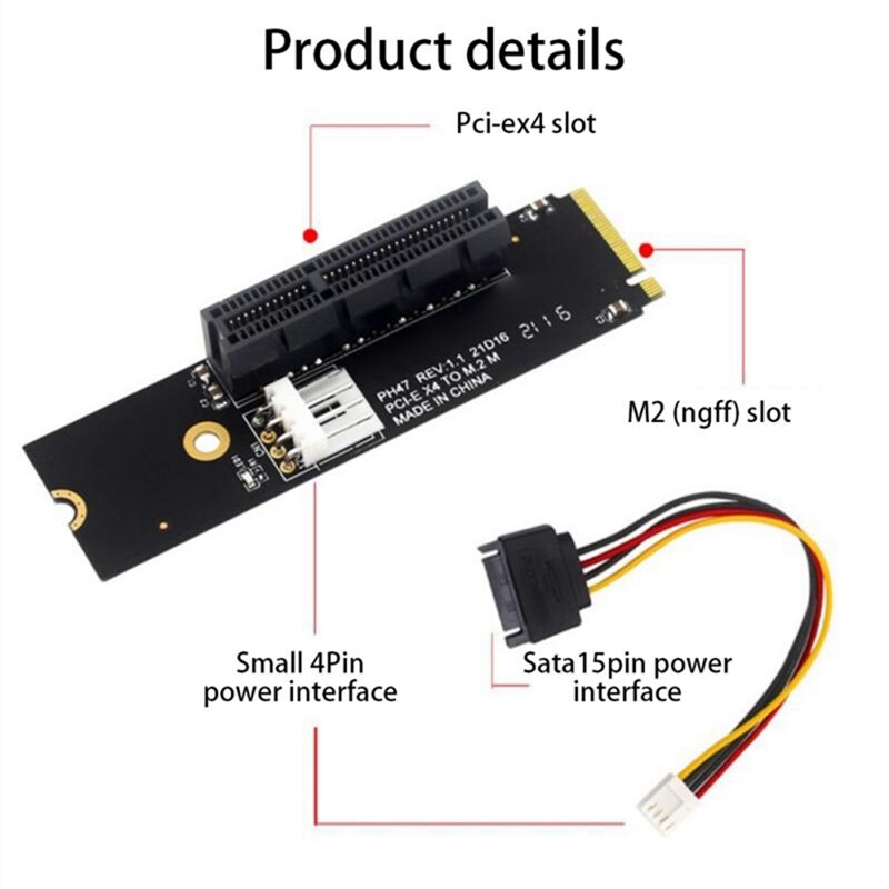 NGFF M.2 to PCI-E 4X Riser Card M2 M Key to PCIe X4 Adapter with ...