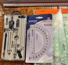 7 Piece Precision Geometry Compass Set, Drafting Tools Kit w/ Case protractor