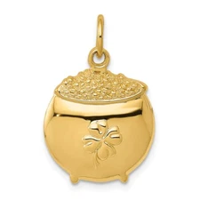 14k Yellow Gold Pot of Gold Charm Pendant Gift for Women