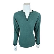 Denim Co. Split V-Neck Chenille Fleece Long Sleeve Top Evergreen XX-Small Size