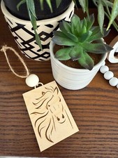 Horse Engraved Wood Hanging Ornament Essential Oil Diffuser Handmade NEW