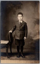Little Boy In Suit Studio Real Photo RPPC Postcard E713