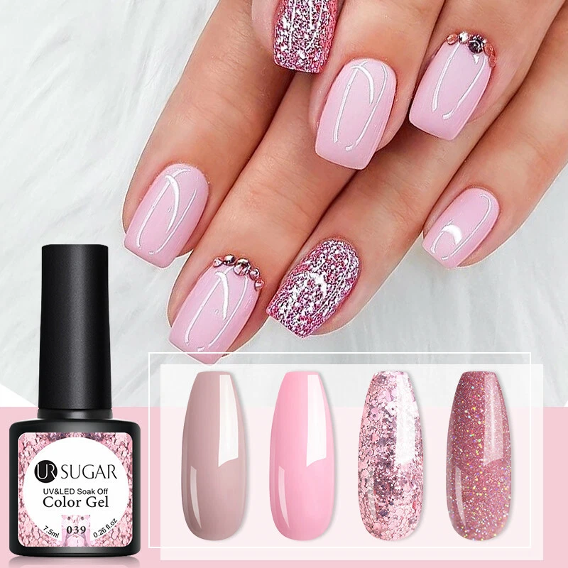 UR SUGAR 4 Colors Nail Gel Polish Set Rose Gold Pink Glitter Varnish Soak  Off