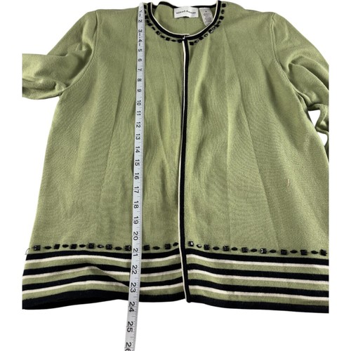 Alfred Dunner Womens Sweater Size M Green Knit Cardigan Studded Open Front - Picture 6 of 8