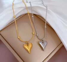 Women Stainless Steel Silver Gold Heart waterproof Spade Pendant Necklace PE43