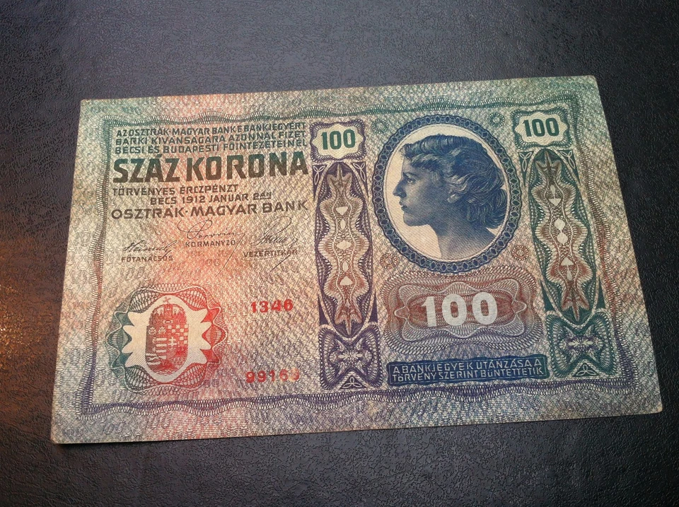 Austria Croacia 100 coronas 1912 + 2 x sello CITTA DI FIUME Consiglio Nazionale! Foto 3 de 3