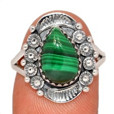 Southwest - Natural Malachite 925 Sterling Silver Ring Jewelry s.8 CR72302