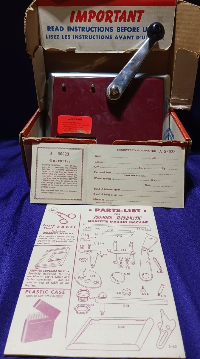 Premier Supermatic Vintage Cigarette Making Machine Pre-owned Original Box 
