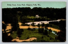 c1910 Bridge Scene Irvine Park Chippewa Falls Wisconsin  P814