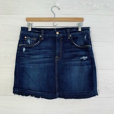 7 for All Mankind - Dark wash distressed denim jean skirt, sz 31