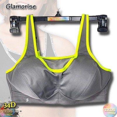 NWOT Glamorise Women's 34D Plus Size Sport No-Bounce Camisole Bra 1066 Gray