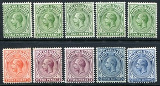 (289) 12 VERY GOOD FALKLANDS GV 1912 ISSUE TO 2&1/2d BLUE SG60 SG63 M.MINT