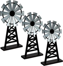 Set of 3 Rustic Wooden Windmill Tabletop Décor – Farmhouse Style for Home