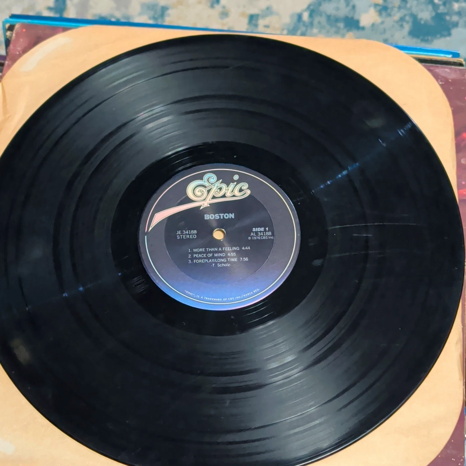 Boston Boston 12" Black Vinyl LP Epic Rock Stereo JE 34188 Cardboard Sleeve