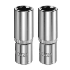 2pcs E-Torx Socket 1/2" Drive E22 Star 3.1" Length 6 Point Spline Socket