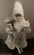 New Tinsel & Fir White & Silver Santa Claus Figurine Doll Christmas 18” Tall