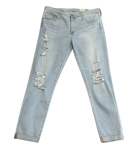 AG Adriano Goldschmied Ripped The Prima Cigarette Roll Up Blue Jeans Size 30 R - Picture 1 of 13