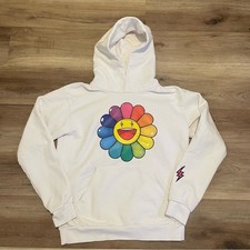 J Balvin x Takashi Murakami Flower Unisex Pullover Hoodie White Sz XS Oversized
