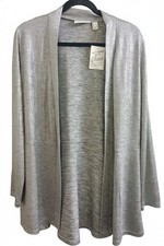 Susan Graver Liquid Knit Cardigan Silver Metallic Open Front Size Medium NWT