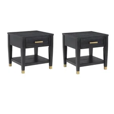Pemberly Row Set of 2 Rubbed Charcoal Wood 1-Drawer End Tables
