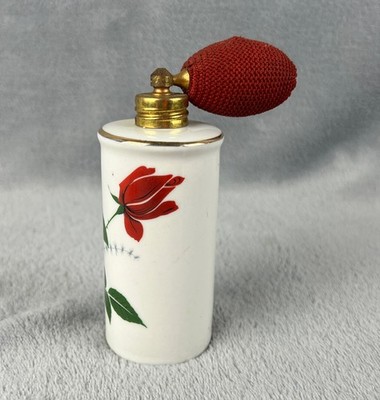 Vintage Perfume Atomizer with Squeeze Bulb Red Rose Porcelain Made in Austria