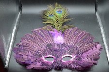 Mardi Gras Feathered Mask purple bird feather a Peacock Feathers