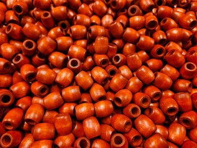 100 pcs Red Macrame 1/2'' Pony Barrel Wood Craft Jewelry Beads 11mm x 13mm