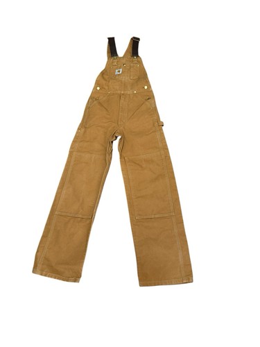 Carhartt Overalls Mens Size 28x32 Duck Canvas Brown Bib Double Knee R01 BRN