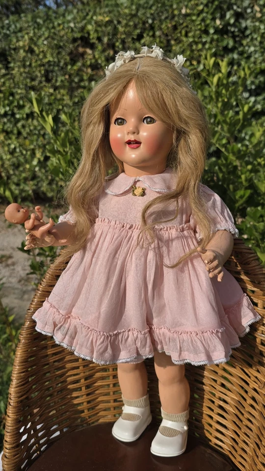 Boneca Raynal Vintage Colecionável Rara Francesa Rhodoid 1945 19 polegadas (48cm) - Imagem 4 de 4