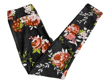 LuLaRoe Girls Leggings Size L/XL Dark Gray Pink Floral Roses Sizes 8-14 NWT