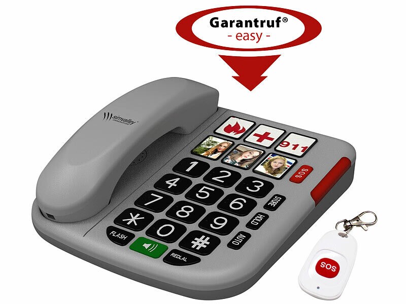 Téléphone fixe filaire senior Simvalley SNT-60 pour malentendant et malvoyant