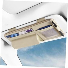 Car Visor Organizer, Multi-Pocket Sunvisor Storage with Sunglass Holder, Cream