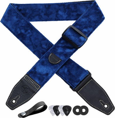 Guitar Strap 2 Inch Velvet Guitar Straps with Full Grain Leather End, for Bass E