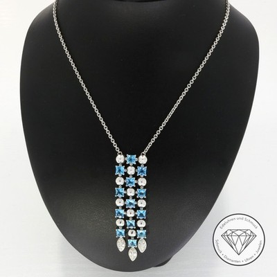 Wert 10.400,- Bvlgari Lucea Blautopas Brillant Damen Collier 750 Weiß Gold xxyy