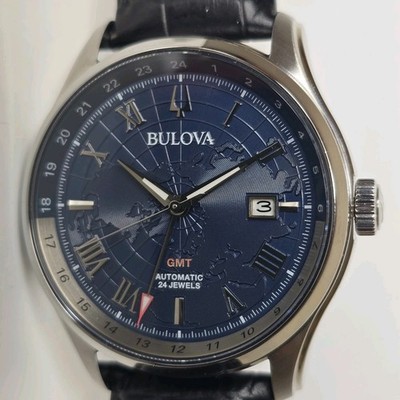 Bulova Wilton Automatic GMT Men's Watch 43mm Blue Dial 96B385