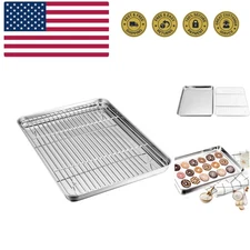 Baking Sheet with Rack Set, Stainless Steel Baking Pan Tray Cookie Sheet with...
