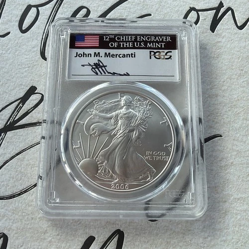 PCGS 2006-W SP70 Burnished American Silver Eagle with Mercanti Signature...
