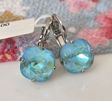 64 MARIANA Sun-Kissed AQUA Swarovski Cushion Crystal Rhodium Small Earrings